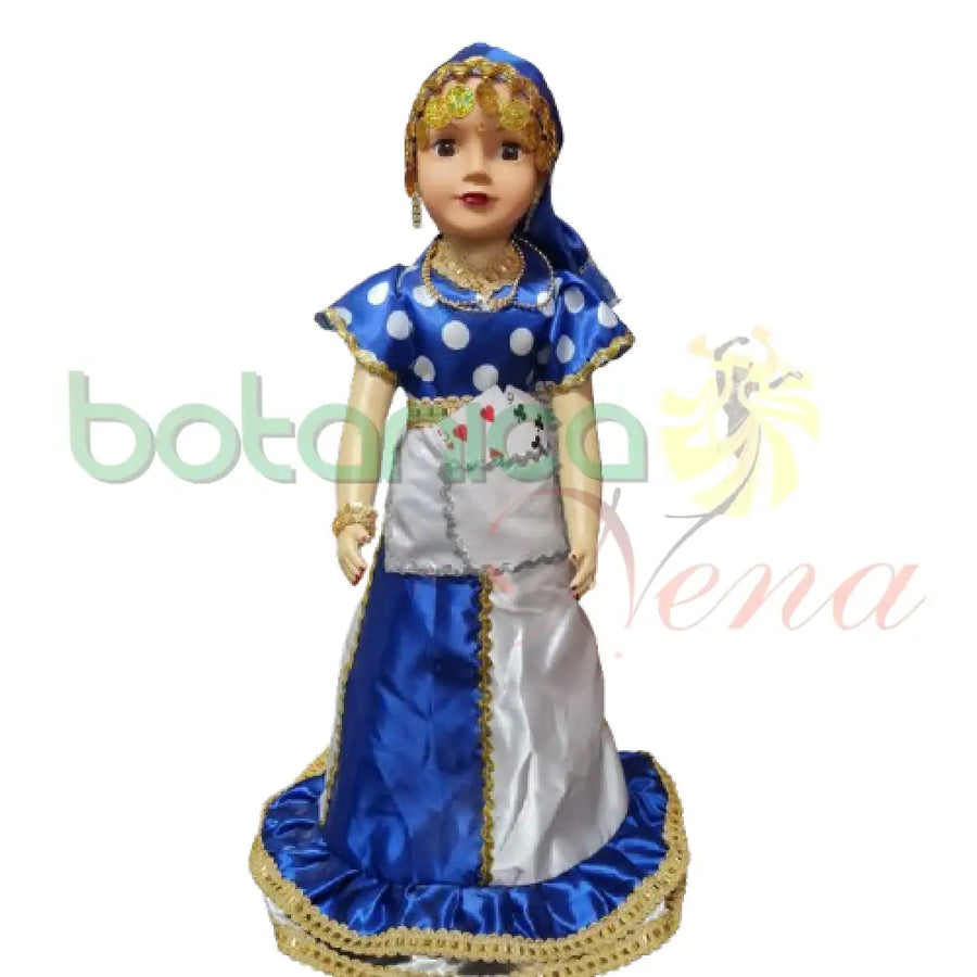 Muñeca Gitana Grande 30" Azul con Blanco - Botanica Nena