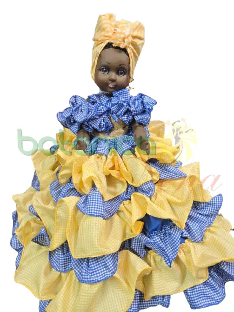 Muñeca Grande 20’’H Azul y Amarillo Yemaya y Oshun Guinga 2 aguas