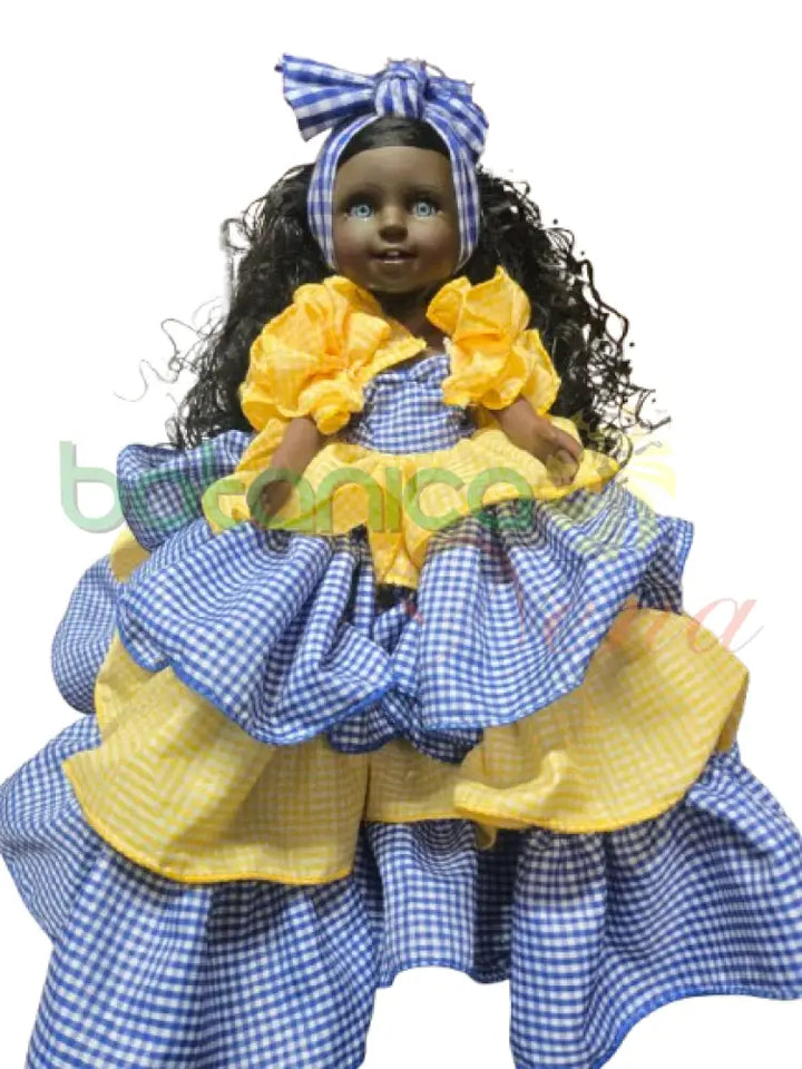Muñeca Pequeña 14’’ Azul y Amarillo 2 aguas Oshun y Yemaya