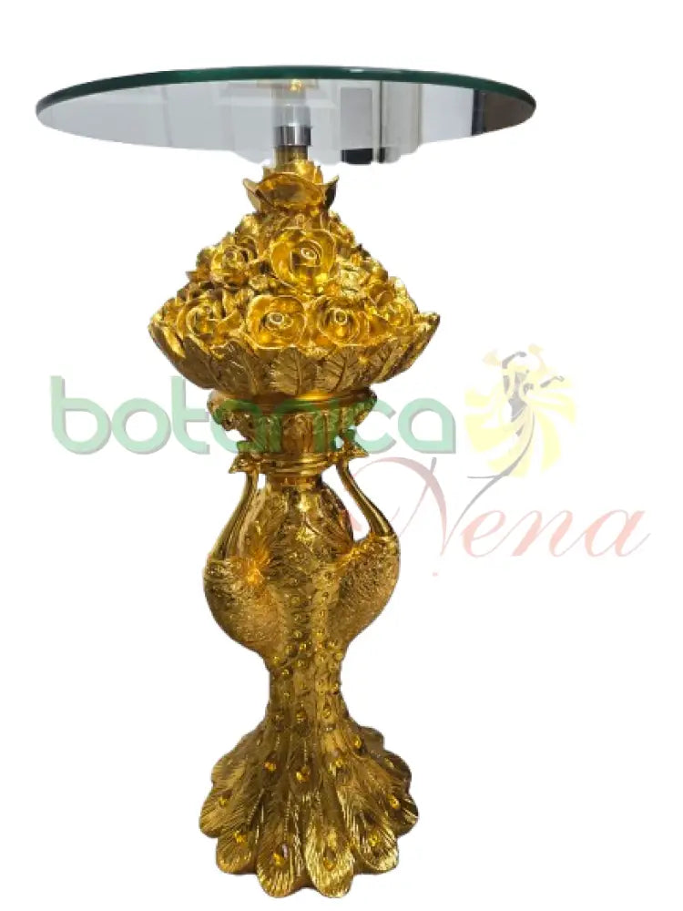 Pedestal/Base 3 Pavo Real con cristal Gold