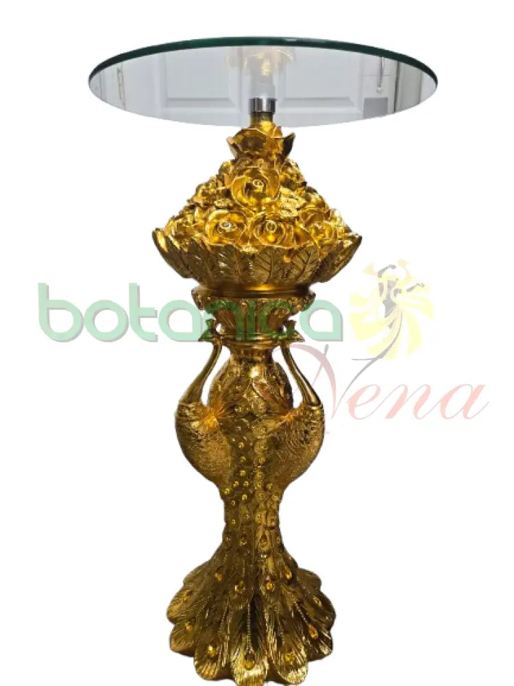 Pedestal/Base 3 Pavo Real con cristal Gold