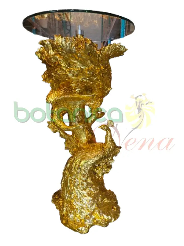 Pedestal / Mesa 2 Pavos Real 36’’ x18’’ Dorada con piedras amarillas