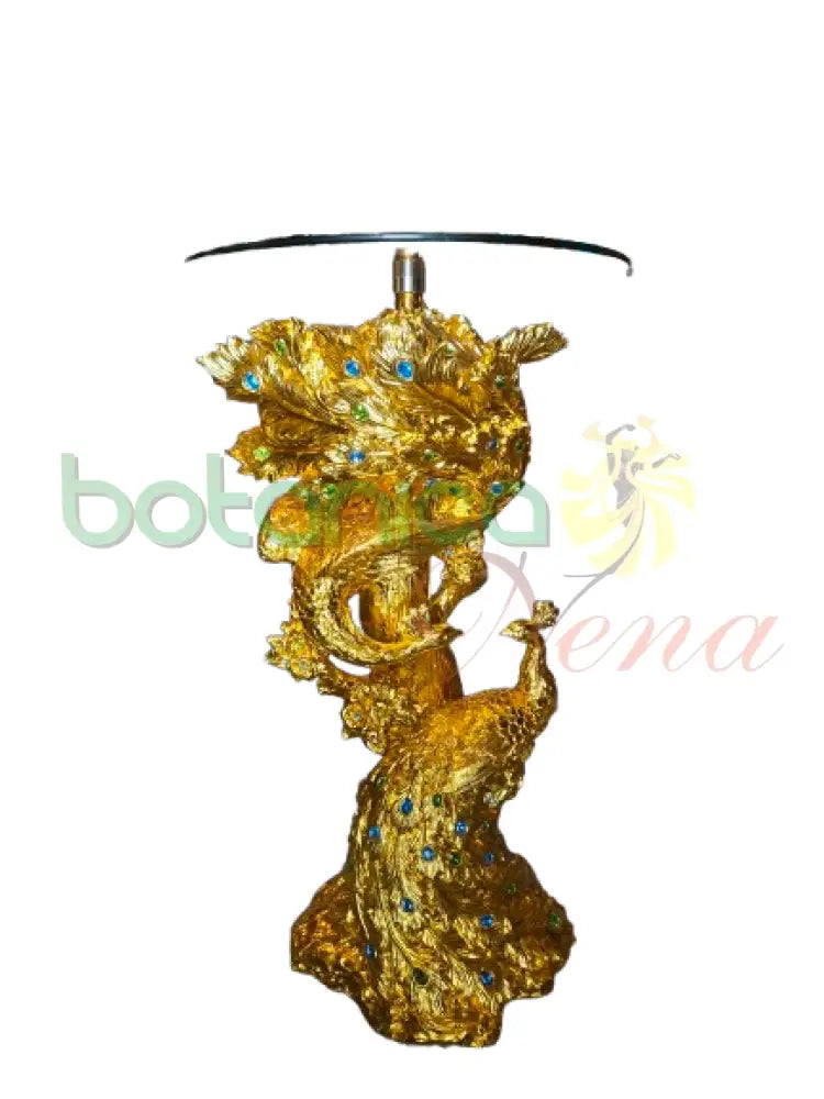 Pedestal / Mesa 2 Pavos Real 36’’ x18’’ Dorada con piedras de colores