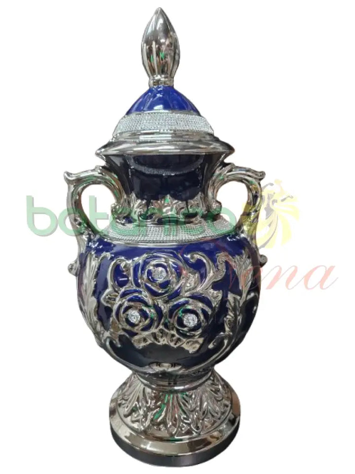 Potiche Yemaya Azul con plateado 12’’ X 11’’ X 23’’