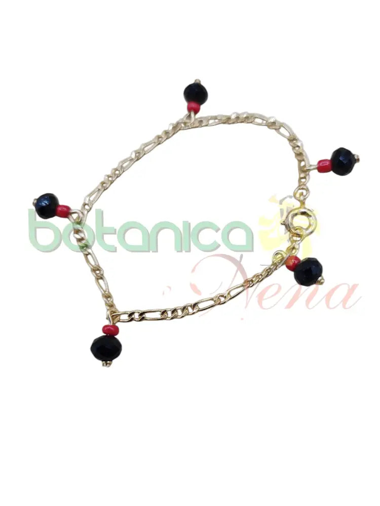Pulsera azabache y coral para niños en dorador - Botanica Nena