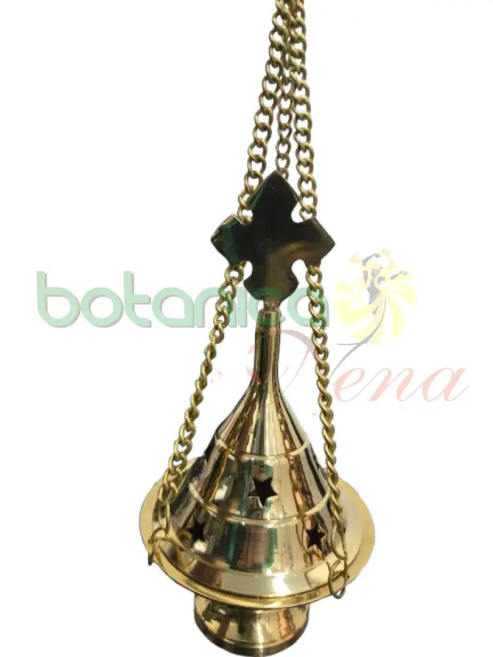 Quemador de Incienso de Brass Dorado 5’’h X 3.5’’w Dorado con estrellitas y cruz superior