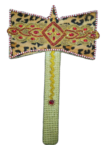 Hacha Shango en Madera Forrada en Cuentas 17" Alto x 10" Ancho - Botanica Nena