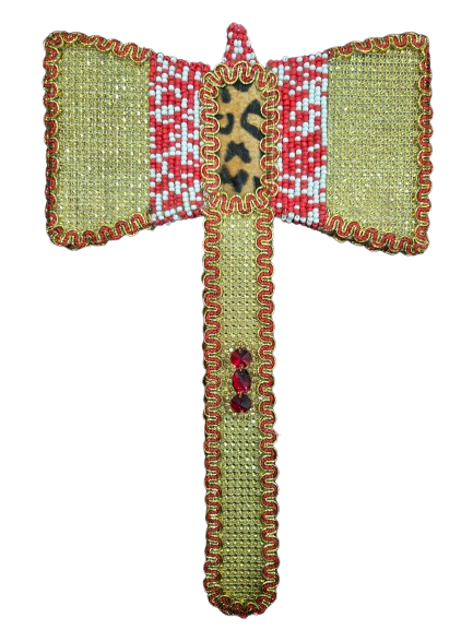 Hacha Shango en Madera Forrada en Cuentas 17" Alto x 10" Ancho - Botanica Nena
