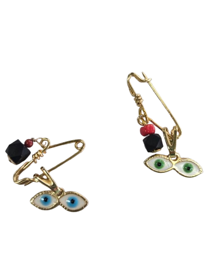Alfiler / Pin Ojos Santa Lucia con azabache baño de oro