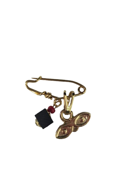 Alfiler / Pin Ojos Santa Lucia con azabache baño de oro
