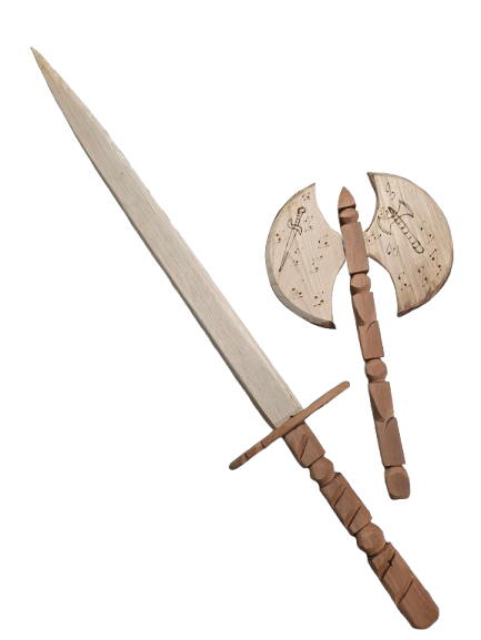 Juego Hacha y espada Madera tallado(Set) - Botanica Nena