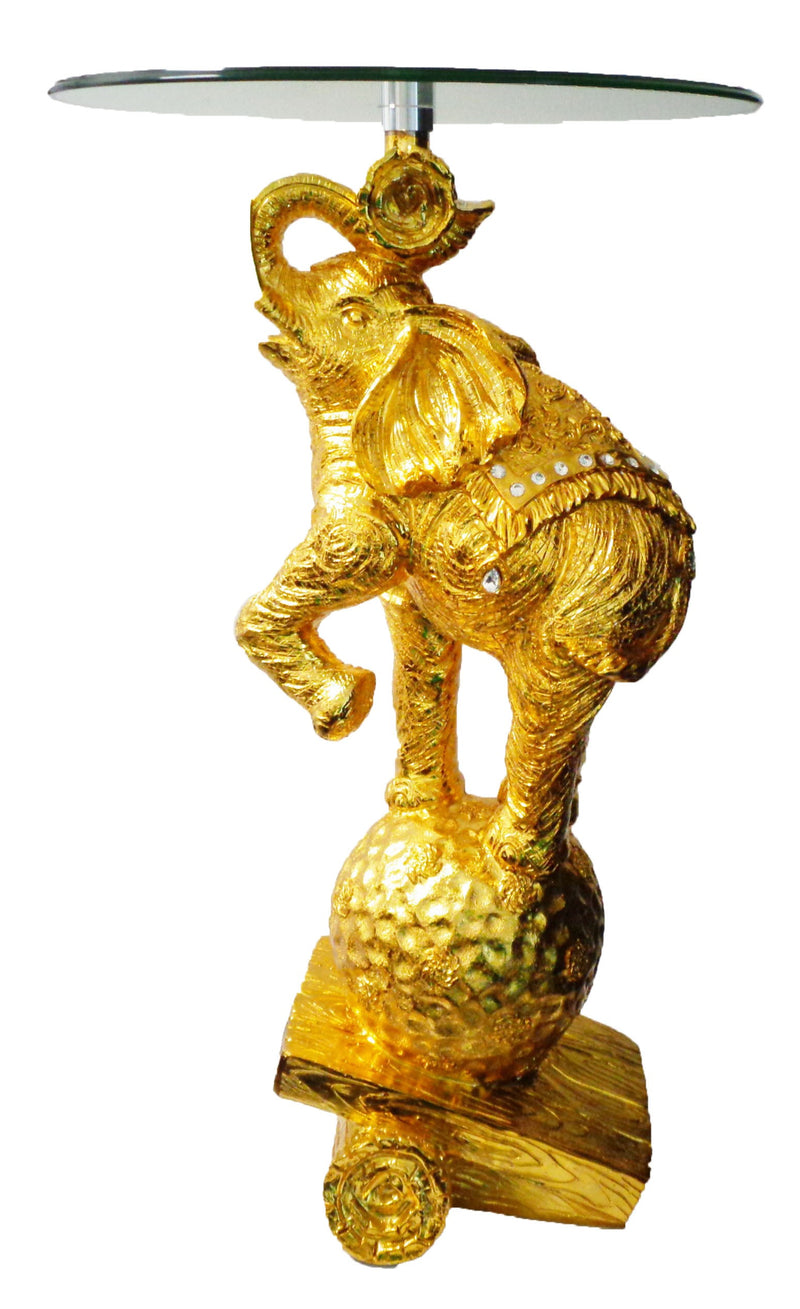 Pedestal Elephante con crystal, Rhinestones y acentos Dorado 34" X 14"