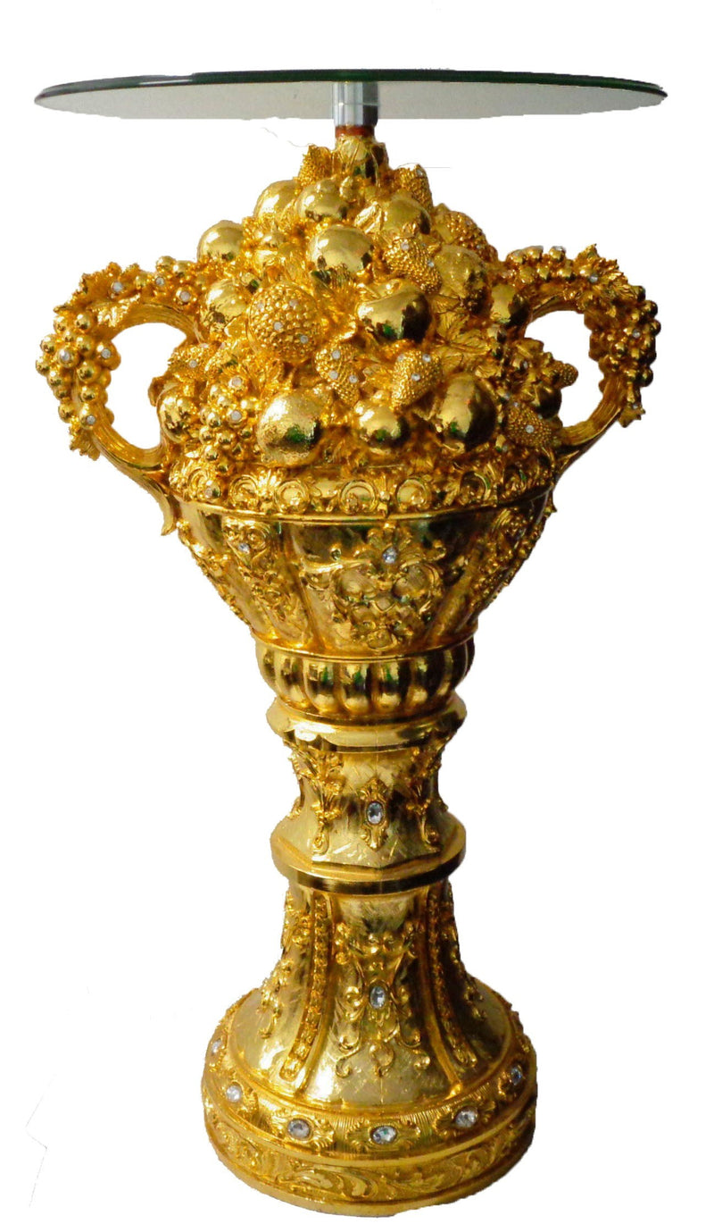 Pedestal cesto de fruta con crystal, Rhinestones y acentos Dorado 35" X 20"