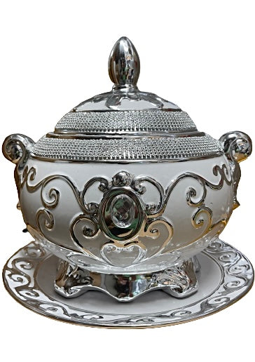 Tureen With Plate Decorated With Rhinestones and Silver For Obbatala / Oshanla 12"X12"