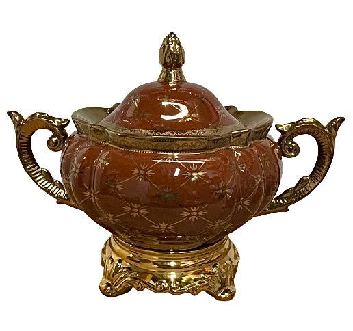 Tureen For Oya With Handles and Gold Accents 14"X12"