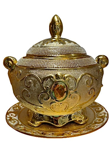 Tureen With Plate Decorated With Rhinestones and Gold For Oshun 12"X12"