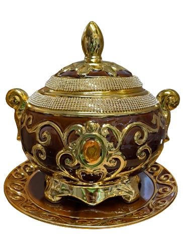 Tureen With Plate Decorated With Rhinestones and Gold For Oya 12"X12"