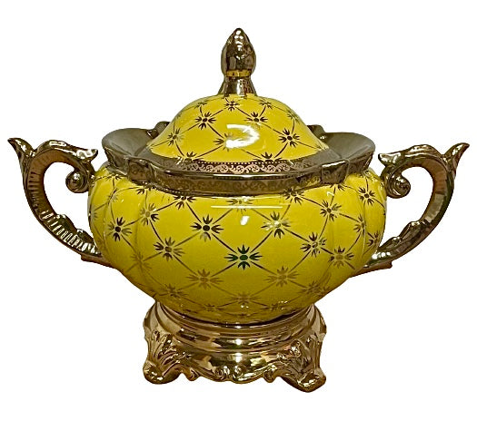 Oshun Soup Bowl With Handles and Gold Accents 14"X12"